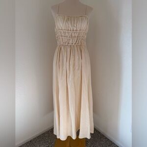 Zara Cream Smocked Strap Maxi Dress